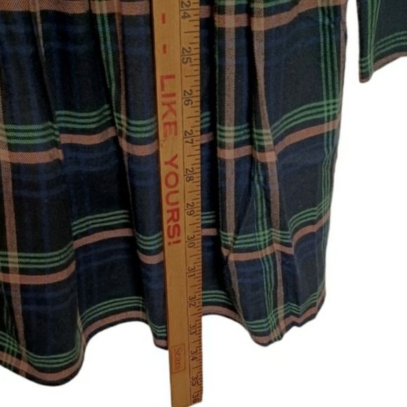 UNIQLO Soft Flannel Long Sleeve Tiered Black Green Blue Plaid Print Mini Dress - Picture 7 of 9